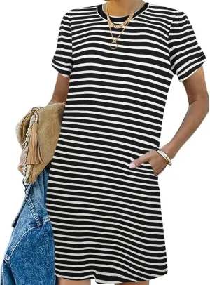 Bluetime Womens T Shirt Dresses Casual 2025 Summer Short Sleeve Loose Vacation Dress with Pockets