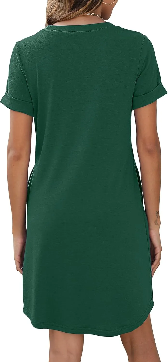 Bluetime Womens T Shirt Dresses Casual 2025 Summer Short Sleeve Loose Vacation Dress with Pockets