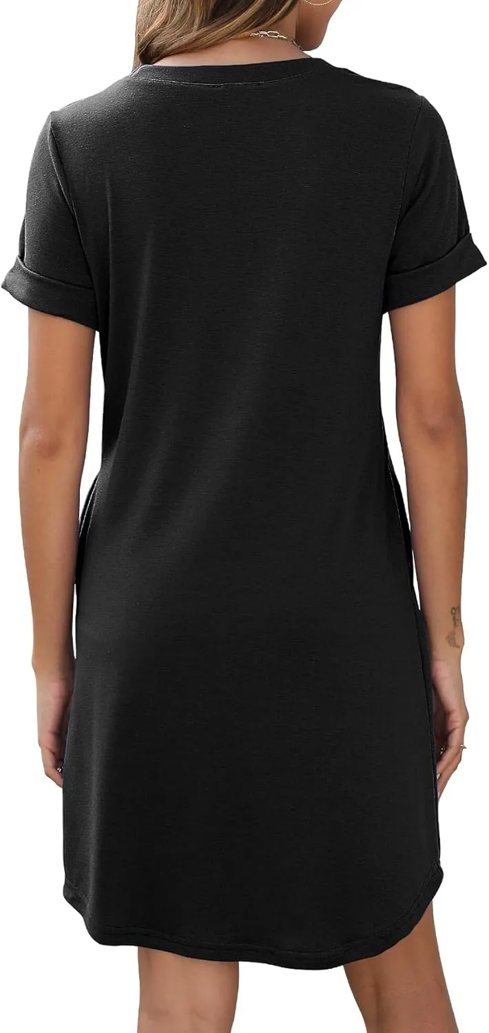 Bluetime Womens T Shirt Dresses Casual 2025 Summer Short Sleeve Loose Vacation Dress with Pockets