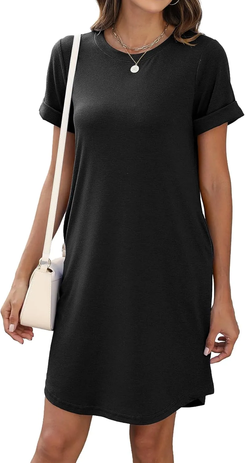 Bluetime Womens T Shirt Dresses Casual 2025 Summer Short Sleeve Loose Vacation Dress with Pockets