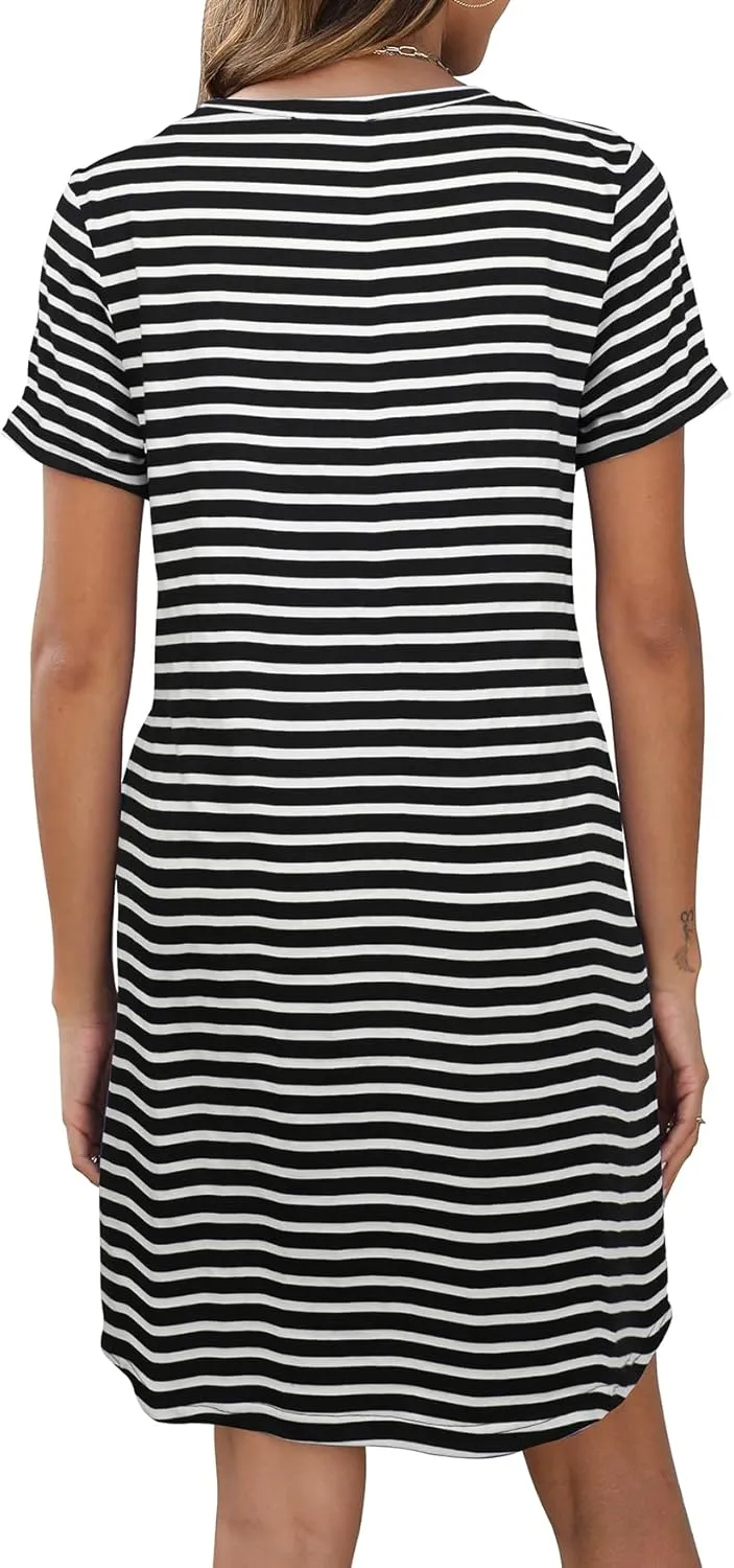 Bluetime Womens T Shirt Dresses Casual 2025 Summer Short Sleeve Loose Vacation Dress with Pockets