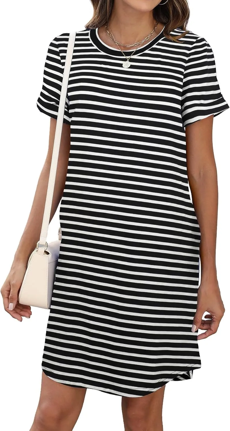 Bluetime Womens T Shirt Dresses Casual 2025 Summer Short Sleeve Loose Vacation Dress with Pockets