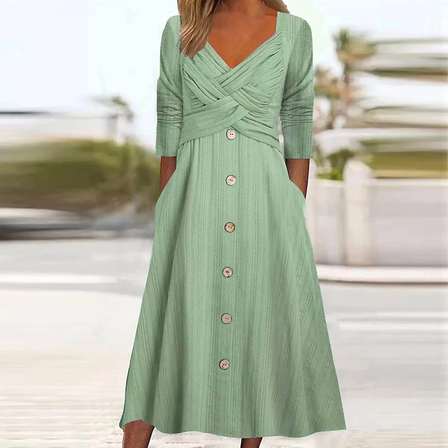 Boho Dresses for Women 2024 Plus Size Button Long Sleeve Knit Dresses Long Sleeve Loose Fitting Flowy Shift Dresses