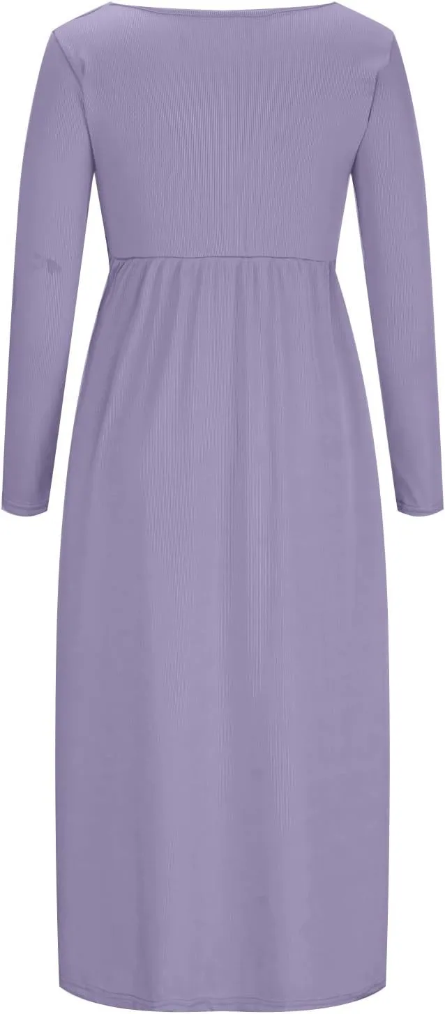 Boho Dresses for Women 2024 Plus Size Button Long Sleeve Knit Dresses Long Sleeve Loose Fitting Flowy Shift Dresses
