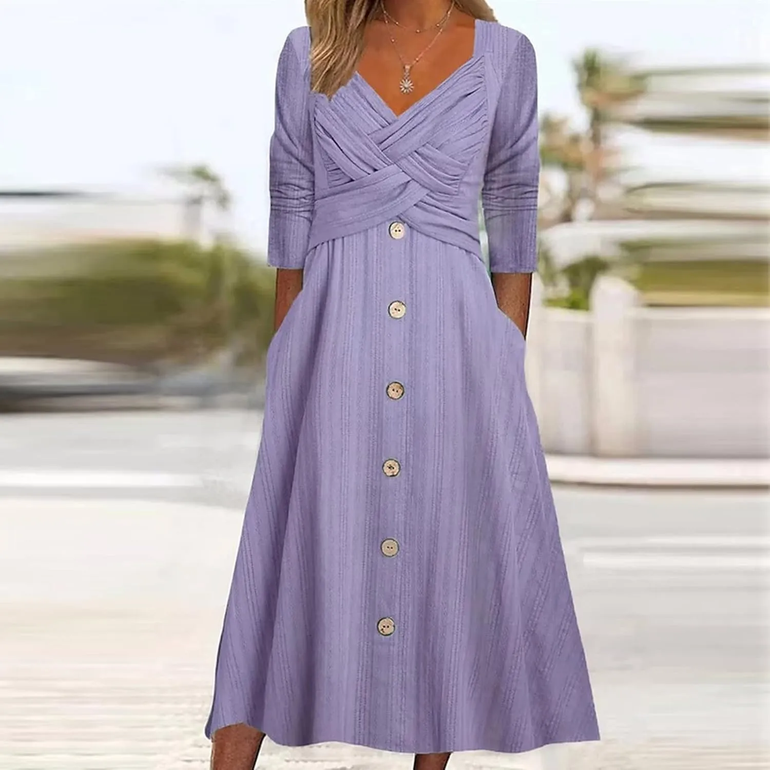 Boho Dresses for Women 2024 Plus Size Button Long Sleeve Knit Dresses Long Sleeve Loose Fitting Flowy Shift Dresses