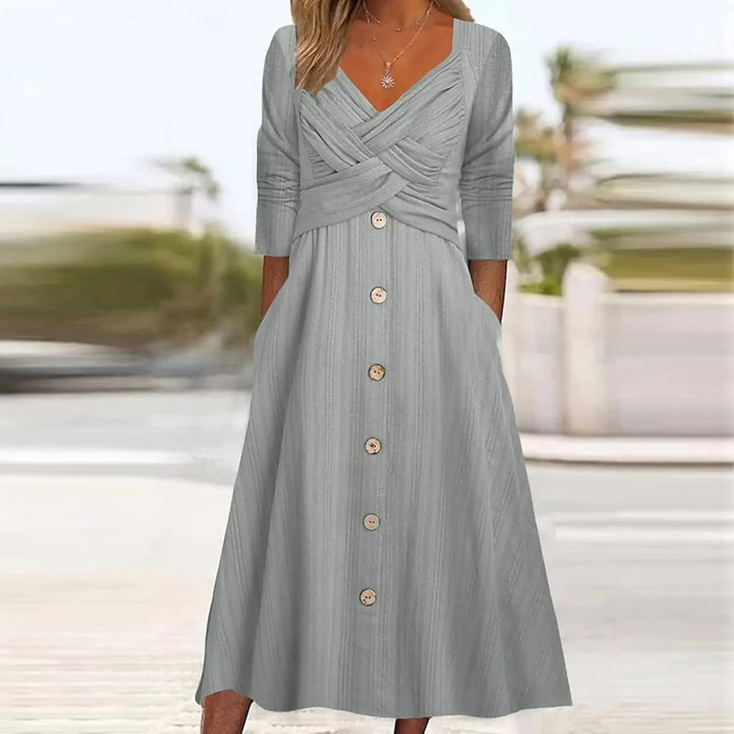 Boho Dresses for Women 2024 Plus Size Button Long Sleeve Knit Dresses Long Sleeve Loose Fitting Flowy Shift Dresses