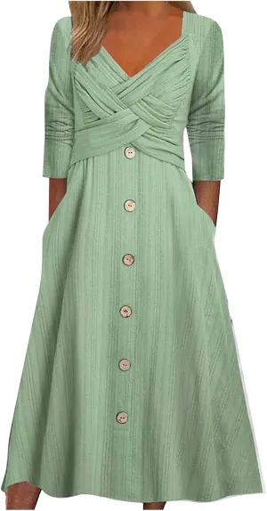 Boho Dresses for Women 2024 Plus Size Button Long Sleeve Knit Dresses Long Sleeve Loose Fitting Flowy Shift Dresses