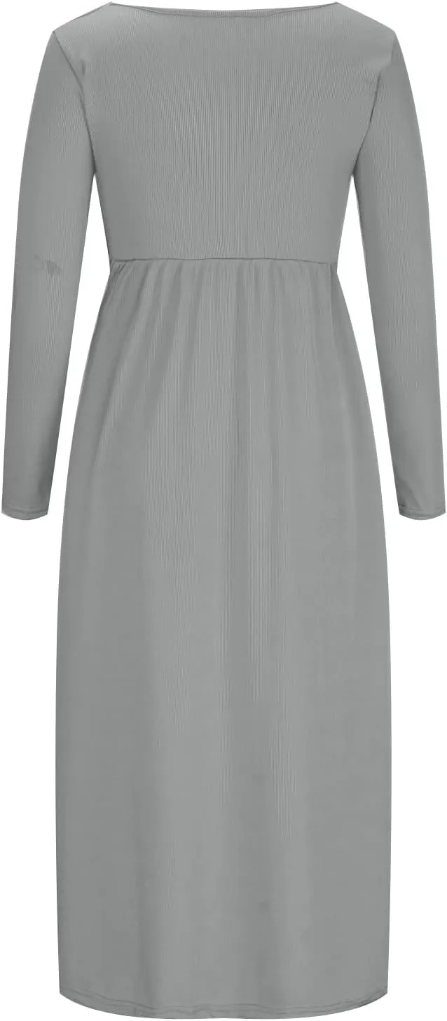 Boho Dresses for Women 2024 Plus Size Button Long Sleeve Knit Dresses Long Sleeve Loose Fitting Flowy Shift Dresses