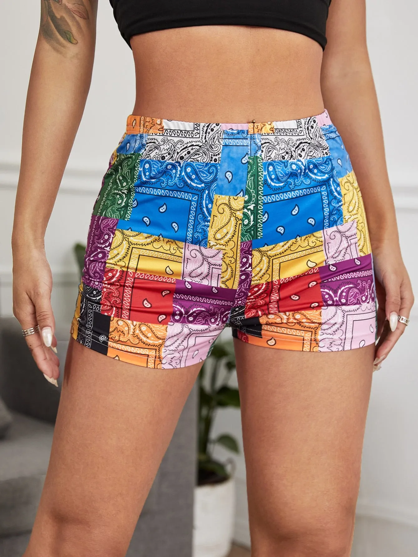 Boho Patchwork High Waist Women Shorts