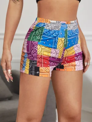 Boho Patchwork High Waist Women Shorts