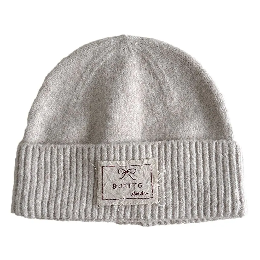 Bow Applique Knit Beanie