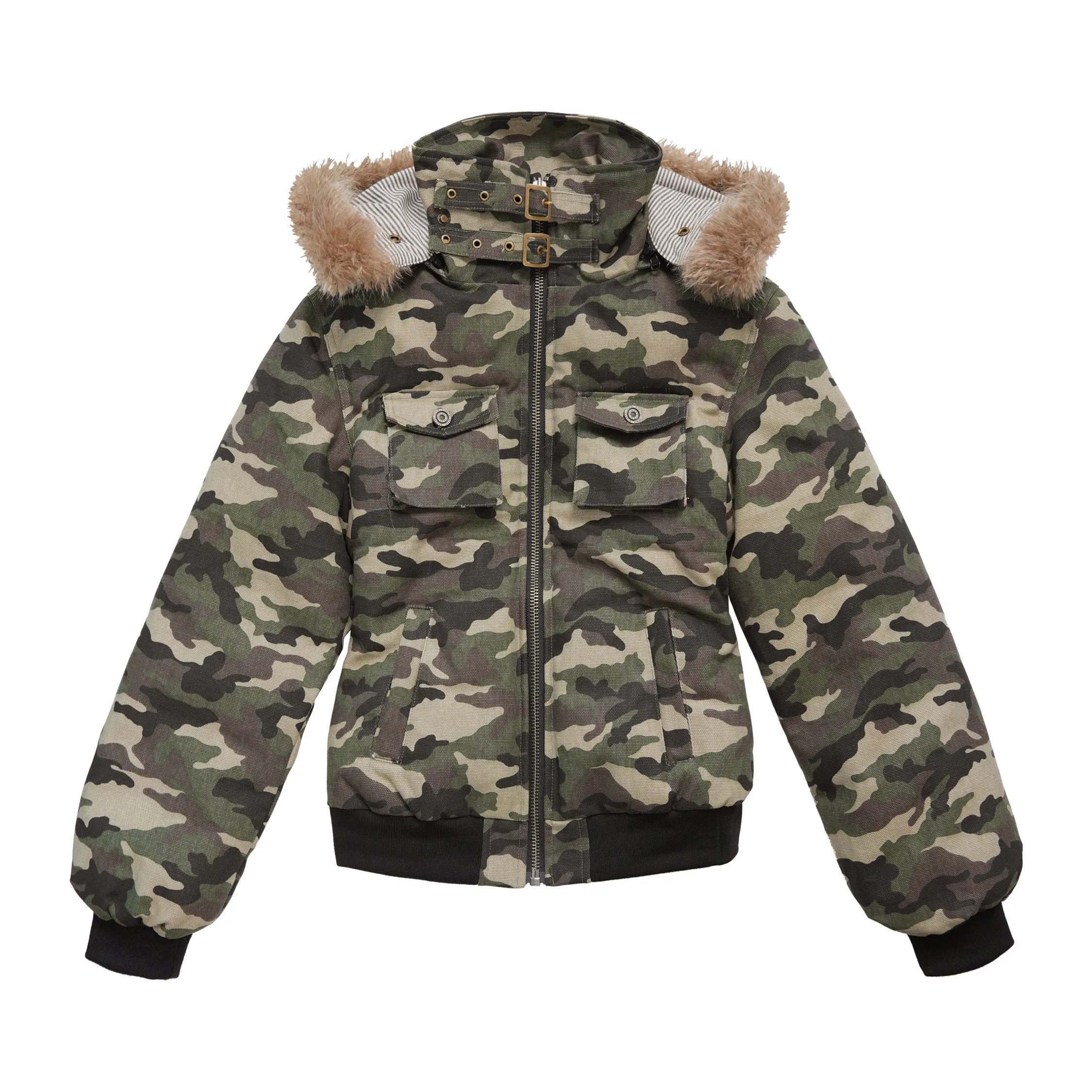Camouflage Jacket with Faux Fur