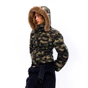 Camouflage Jacket with Faux Fur