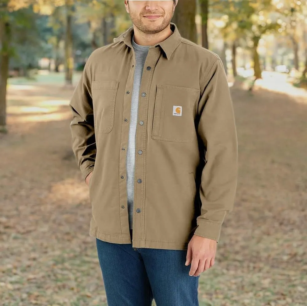 Carhartt Men's Rugged Flex Relaxed Fit Canvas Fleece-Lined Snap-Front Shirt Jac