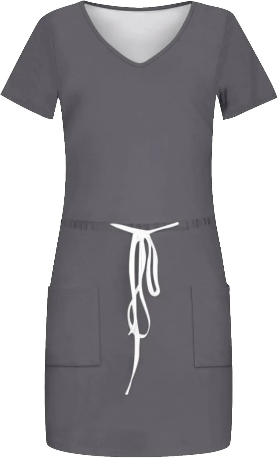 Casual Dresses for Women Summer Short Sleeve Drawstring Waist Mini Striped Dress V Neck Tshirt Dress with Pockets