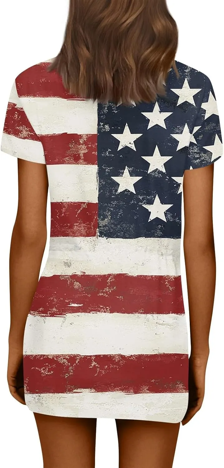 Casual Dresses for Women Summer Short Sleeve Drawstring Waist Mini Striped Dress V Neck Tshirt Dress with Pockets