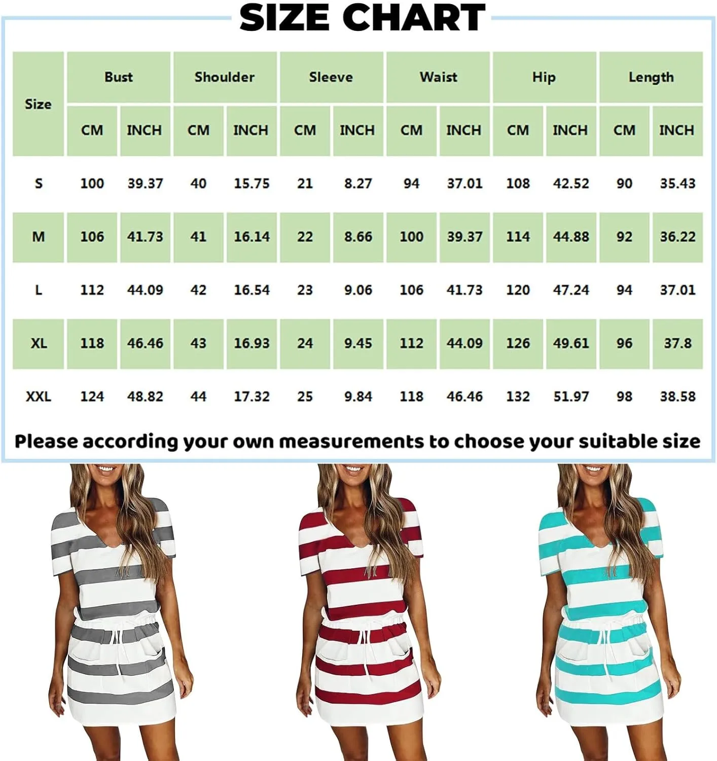 Casual Dresses for Women Summer Short Sleeve Drawstring Waist Mini Striped Dress V Neck Tshirt Dress with Pockets