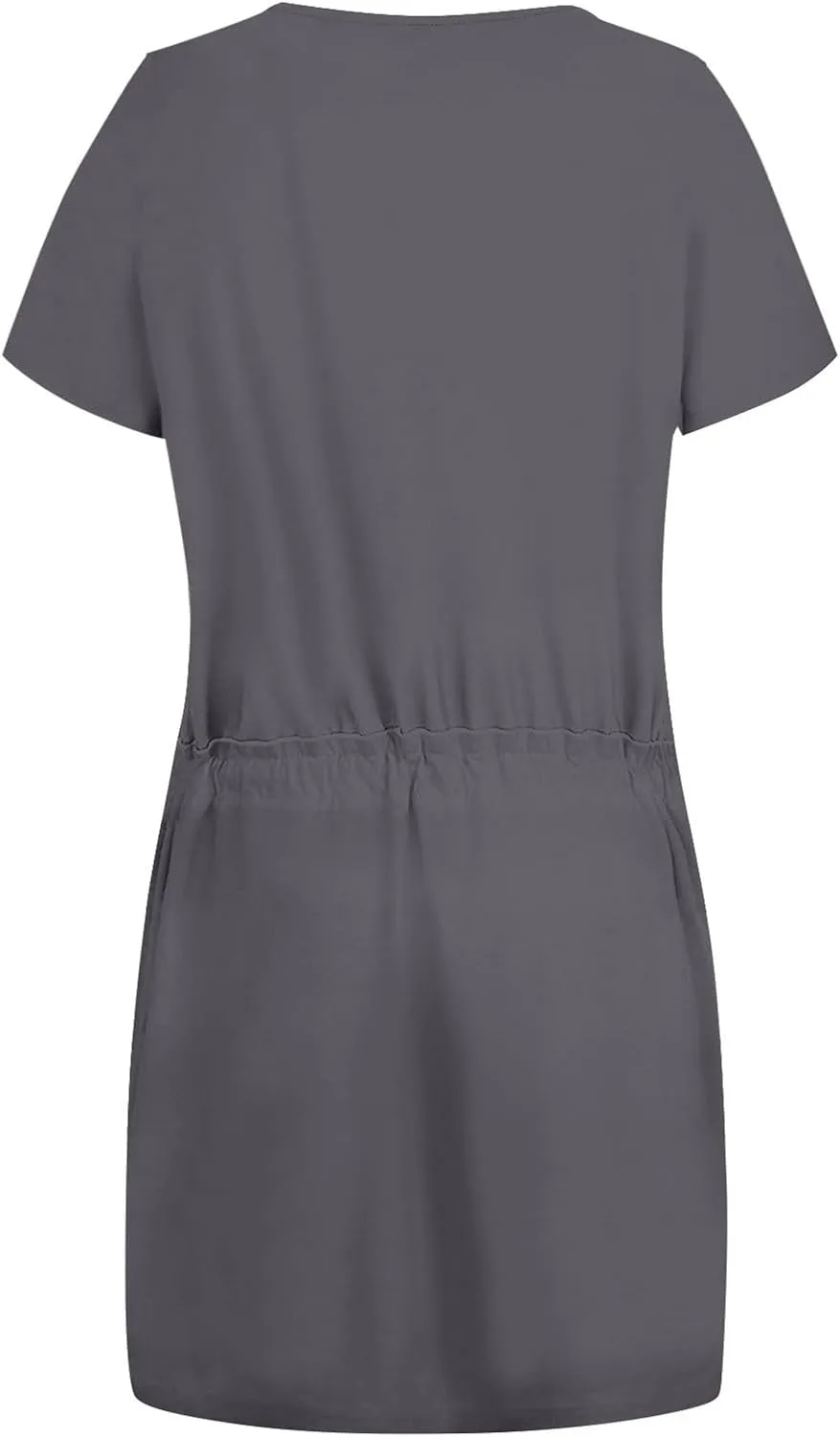 Casual Dresses for Women Summer Short Sleeve Drawstring Waist Mini Striped Dress V Neck Tshirt Dress with Pockets