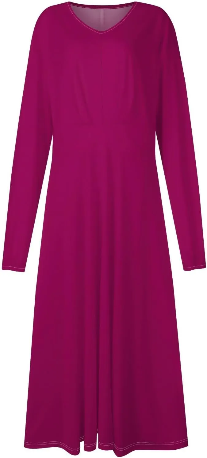 Casual Fall Wedding Guest Dresses for Women Long Sleeve Wrap V Neck Ruffle Belted A-Line Flowy Midi Dresses