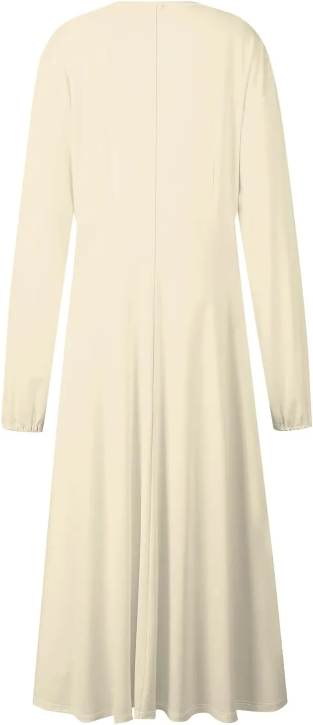 Casual Fall Wedding Guest Dresses for Women Long Sleeve Wrap V Neck Ruffle Belted A-Line Flowy Midi Dresses