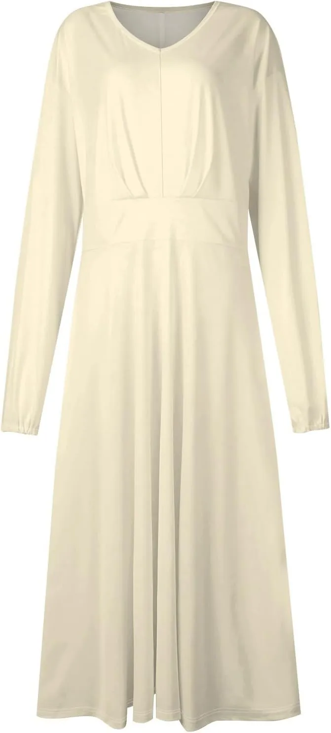 Casual Fall Wedding Guest Dresses for Women Long Sleeve Wrap V Neck Ruffle Belted A-Line Flowy Midi Dresses