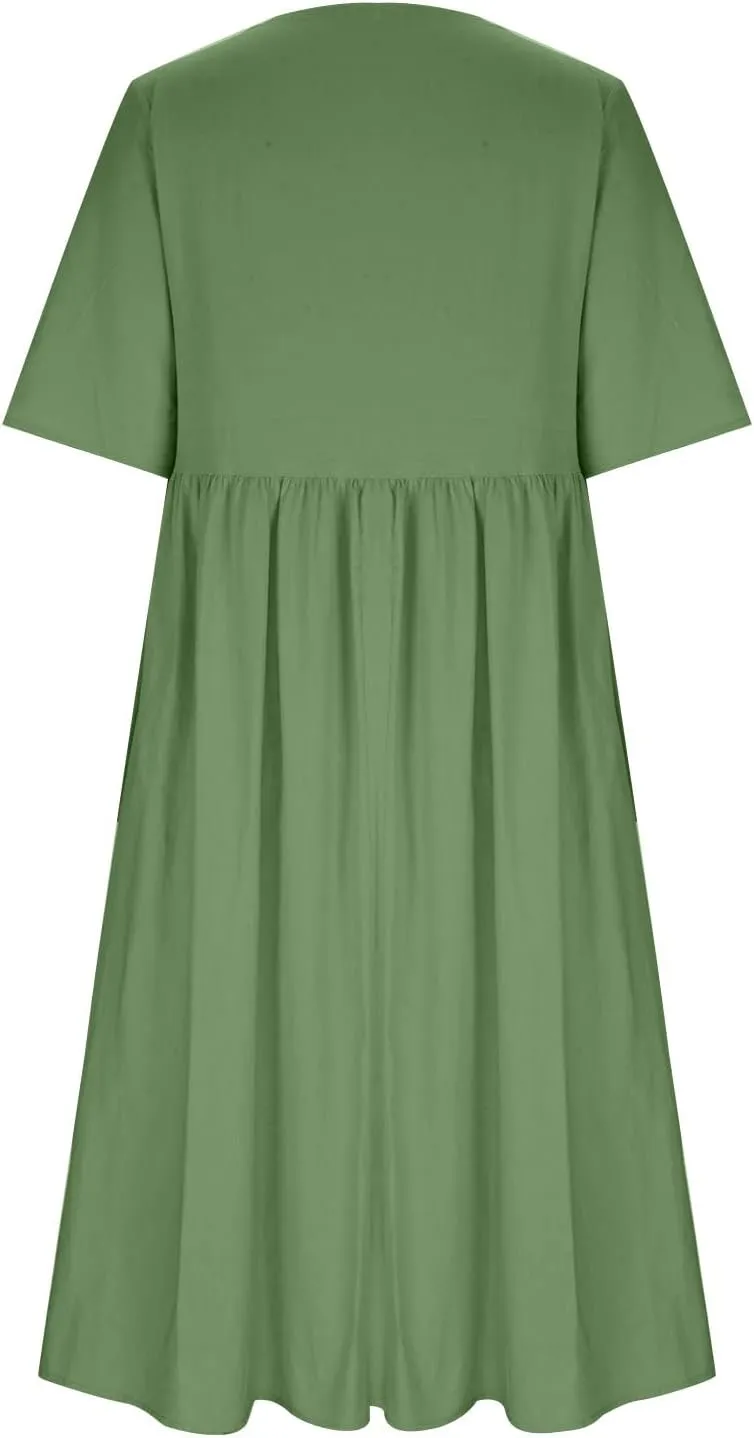 Ceboyel Women Cotton Linen Maxi Dress Dandelion Print Short Sleeve Dresses Boho Causal Summer Dress Cute Vacation Outfits