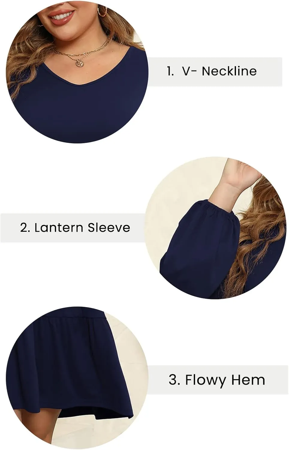 Celkuser Plus Size Casual Tunic Dress for Curvy Women, Long Sleeve V-Neck Babydoll, Knee-Length Tiered Dresses