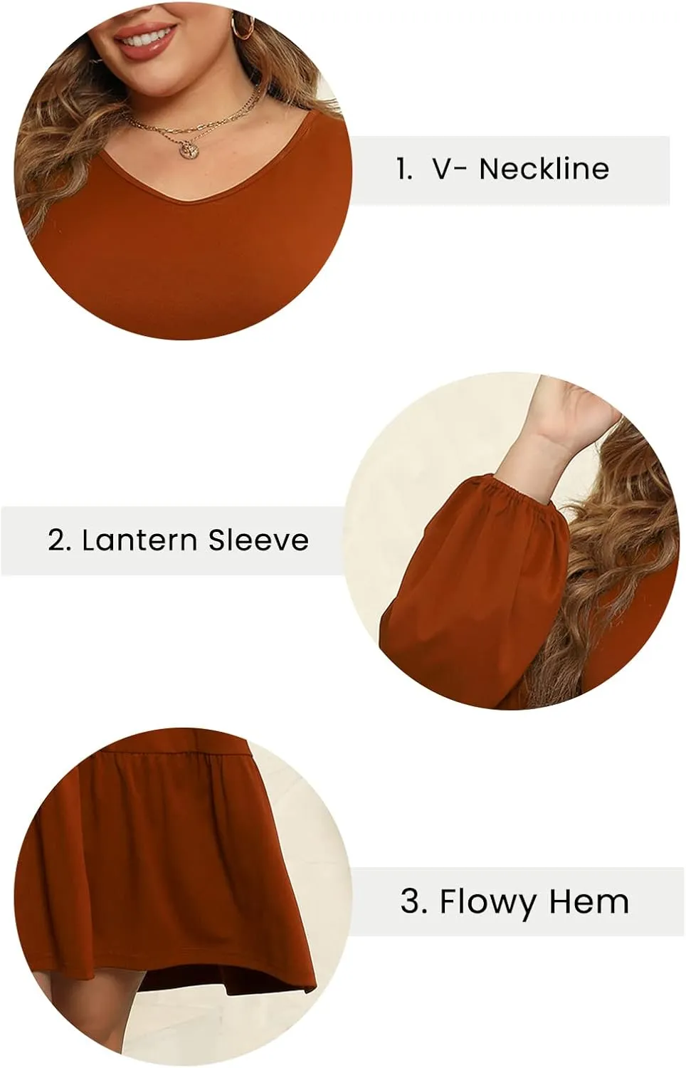 Celkuser Plus Size Casual Tunic Dress for Curvy Women, Long Sleeve V-Neck Babydoll, Knee-Length Tiered Dresses