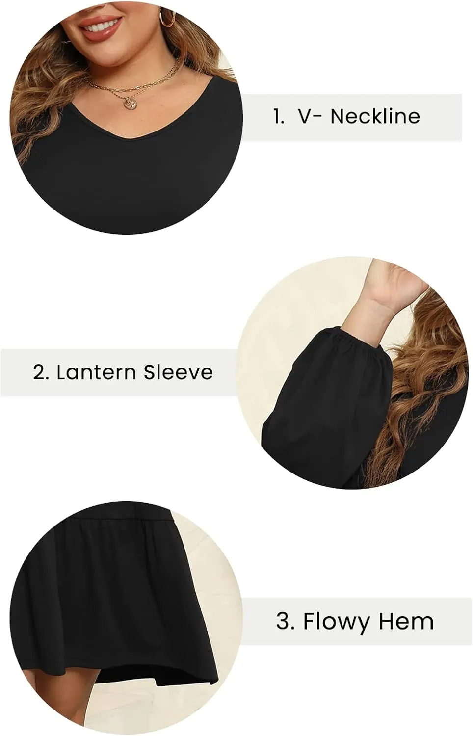 Celkuser Plus Size Casual Tunic Dress for Curvy Women, Long Sleeve V-Neck Babydoll, Knee-Length Tiered Dresses