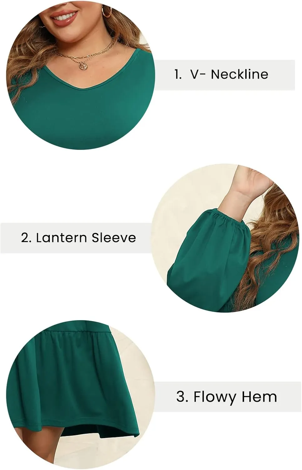 Celkuser Plus Size Casual Tunic Dress for Curvy Women, Long Sleeve V-Neck Babydoll, Knee-Length Tiered Dresses