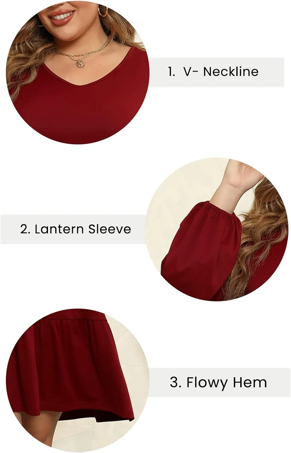 Celkuser Plus Size Casual Tunic Dress for Curvy Women, Long Sleeve V-Neck Babydoll, Knee-Length Tiered Dresses