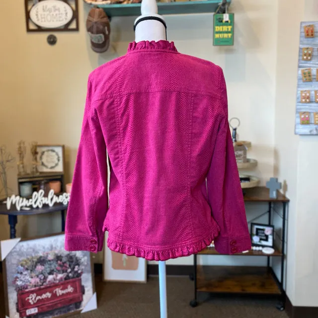 Chico's Ruffle Trim Scale Texture Blazer Jacket - Size Medium