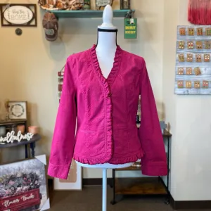 Chico's Ruffle Trim Scale Texture Blazer Jacket - Size Medium