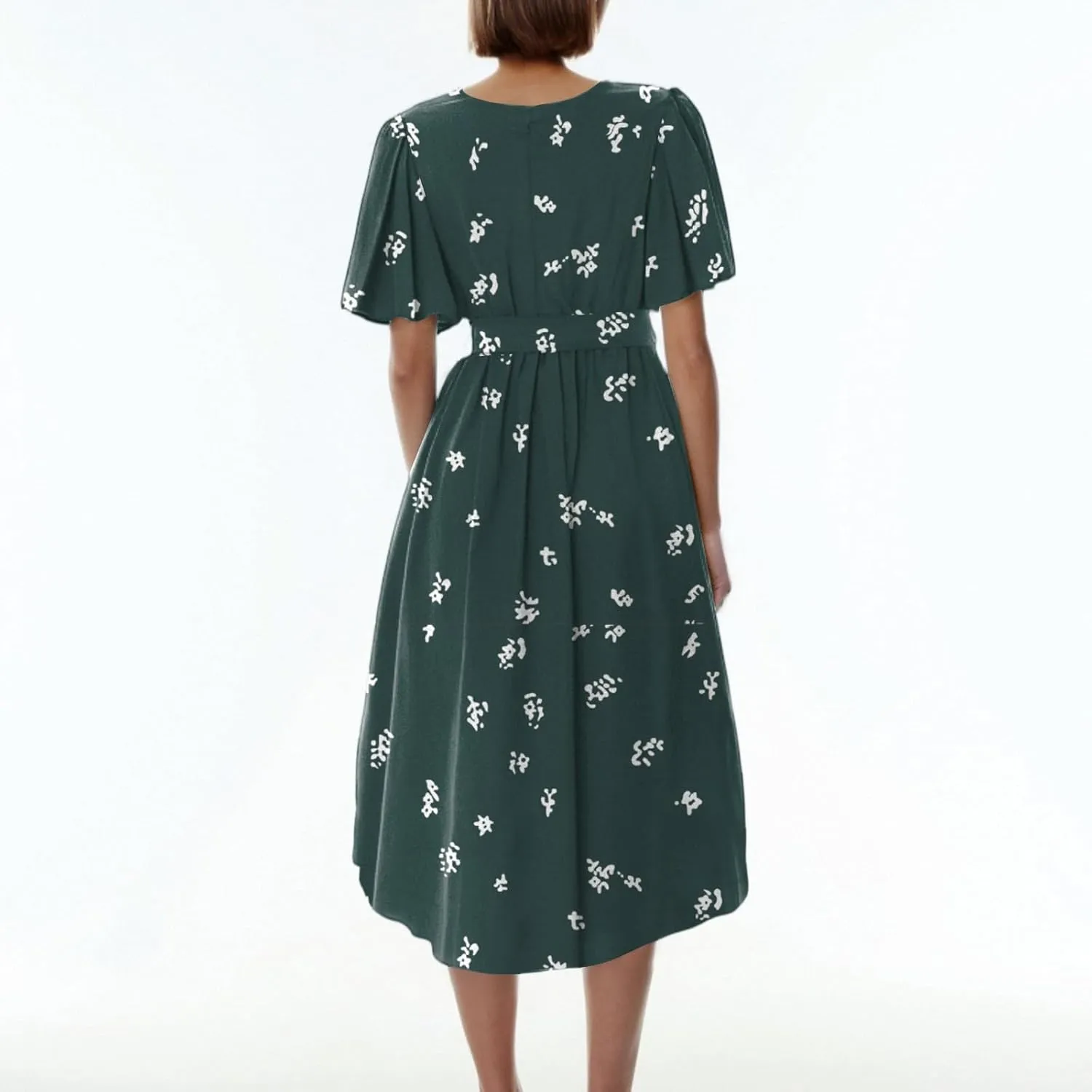 Chiffon Dresses for Women,Cocktail Spring Summer Sexy Dresses Wrap Flowy Wedding Guest Womens Midi Dress Floral
