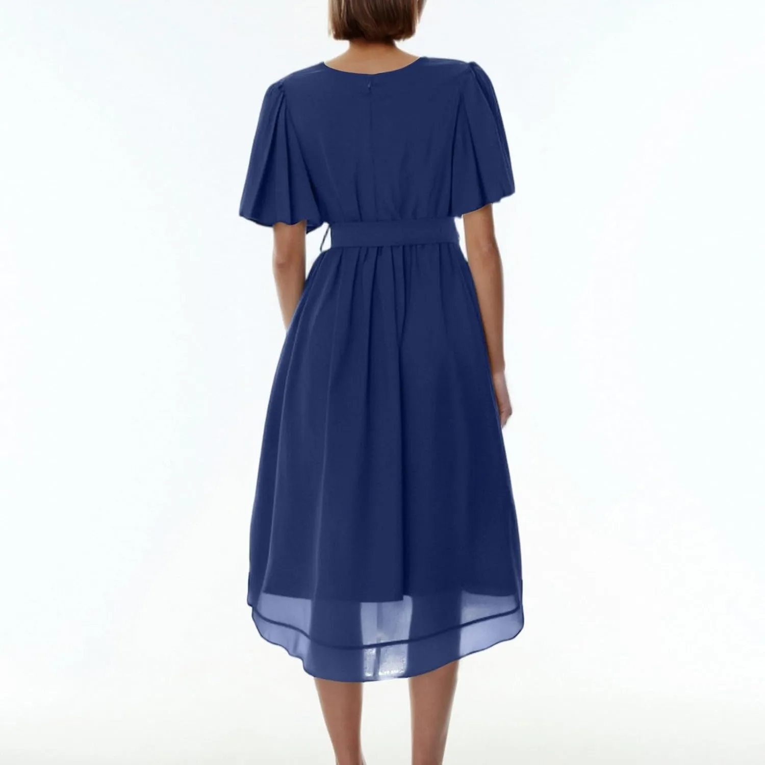 Chiffon Dresses for Women,Cocktail Spring Summer Sexy Dresses Wrap Flowy Wedding Guest Womens Midi Dress Floral