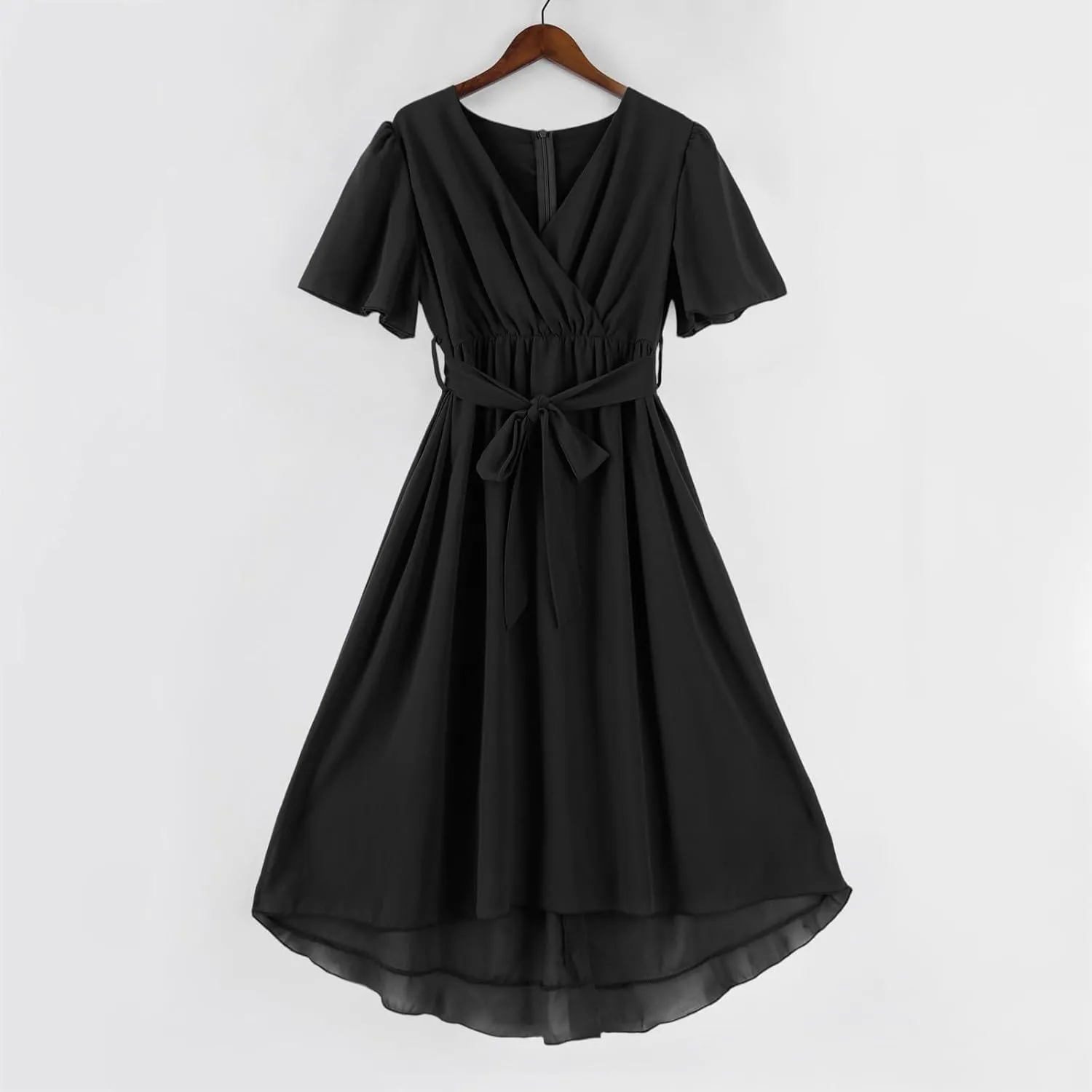 Chiffon Dresses for Women,Cocktail Spring Summer Sexy Dresses Wrap Flowy Wedding Guest Womens Midi Dress Floral