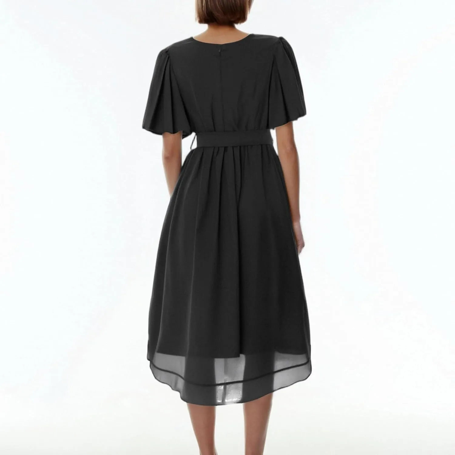 Chiffon Dresses for Women,Cocktail Spring Summer Sexy Dresses Wrap Flowy Wedding Guest Womens Midi Dress Floral