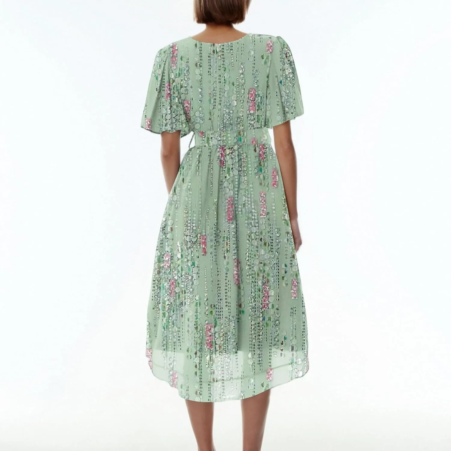 Chiffon Dresses for Women,Flowy Wrap Wedding Guest Cocktail Prom Womens Spring Summer Dress Sexy Midi Dresses