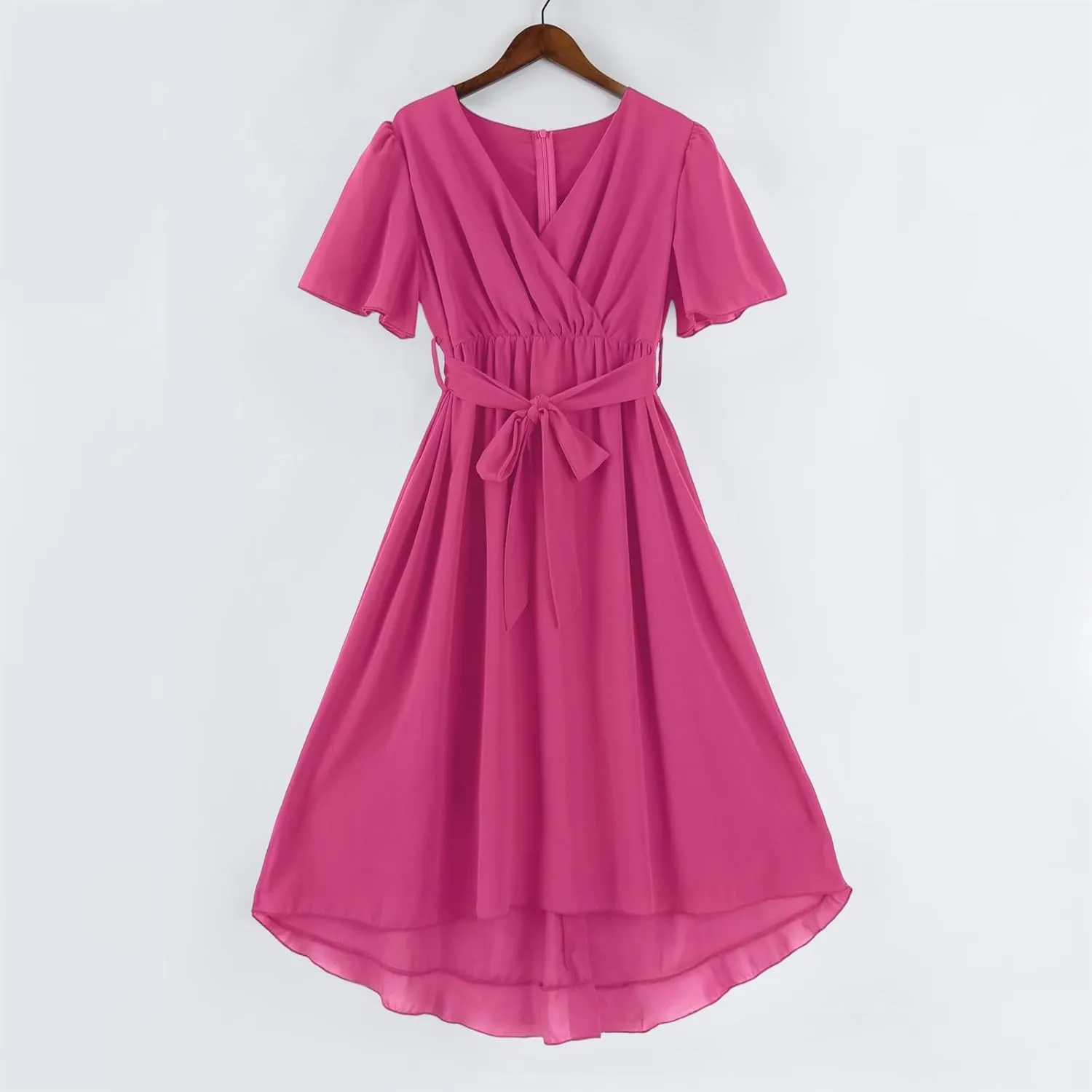 Chiffon Dresses for Women,Flowy Wrap Wedding Guest Cocktail Prom Womens Spring Summer Dress Sexy Midi Dresses