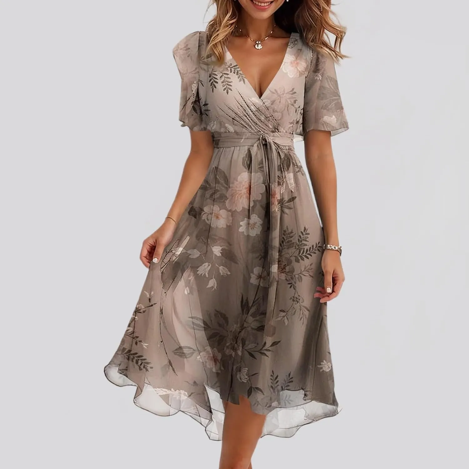 Chiffon Dresses for Women,Prom Cocktail Womens Midi Dress Wrap Flowy Wedding Guest Summer Sexy Dresses for Women