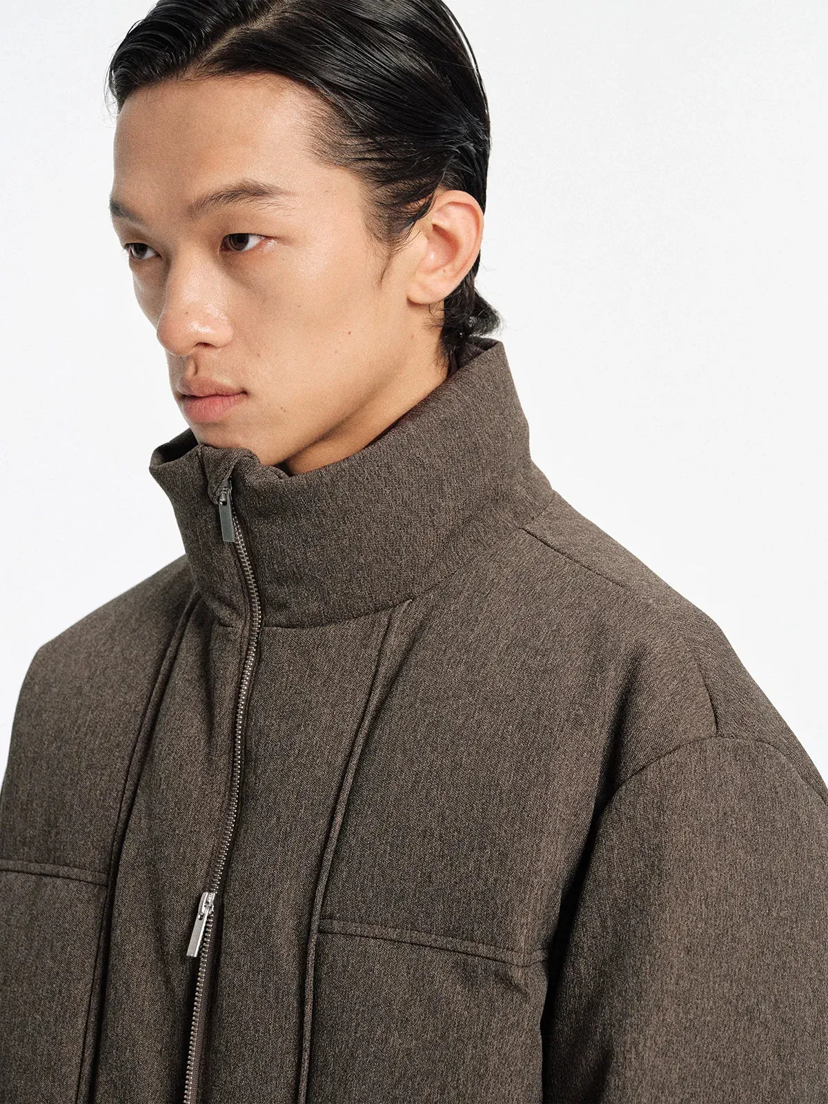 Coarse Linen Texture Puffer Jacket