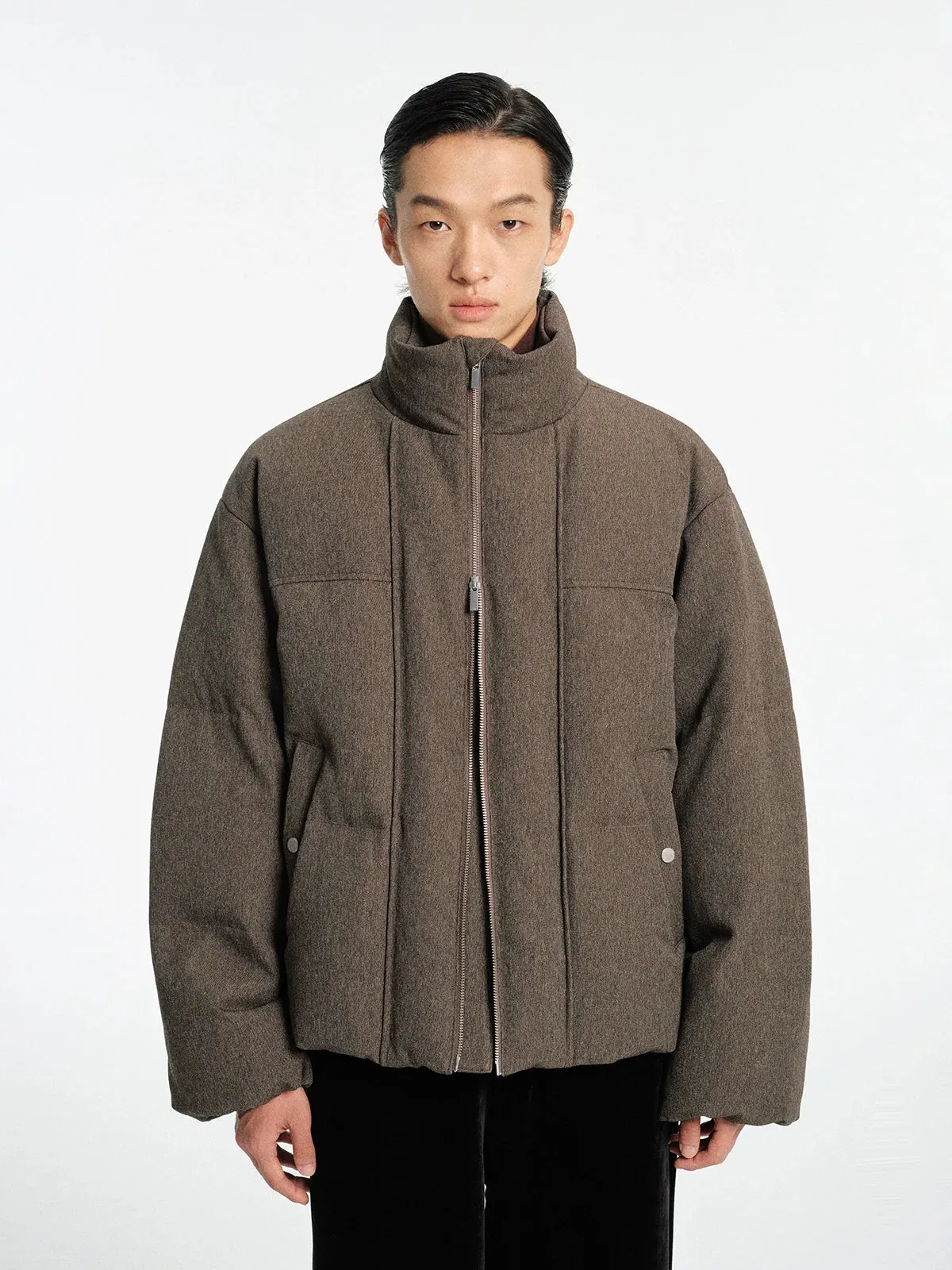 Coarse Linen Texture Puffer Jacket