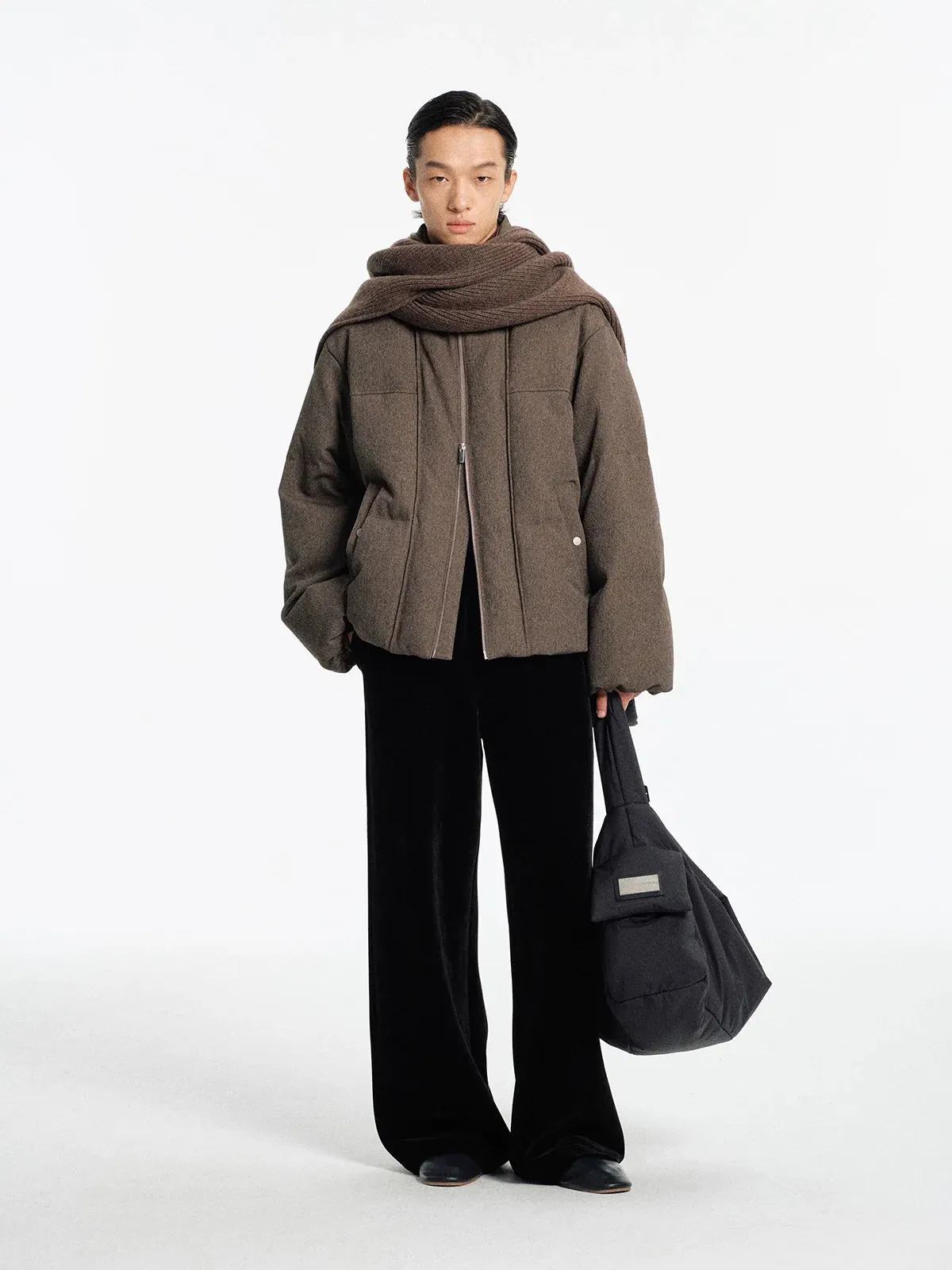 Coarse Linen Texture Puffer Jacket