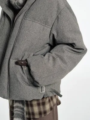 Coarse Linen Texture Puffer Jacket