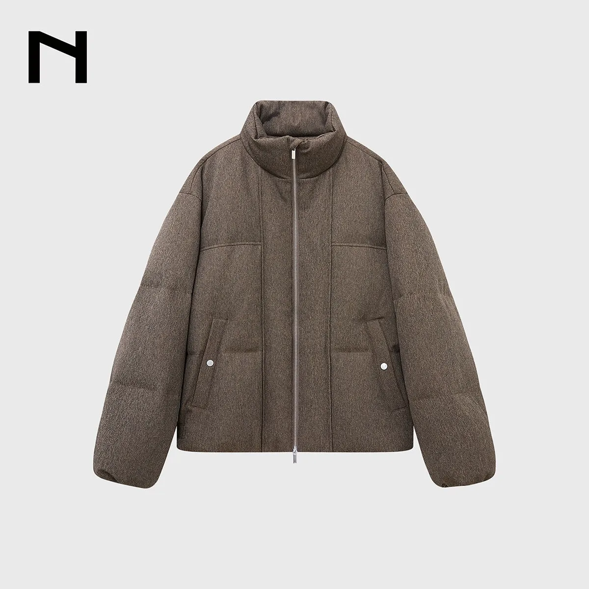 Coarse Linen Texture Puffer Jacket