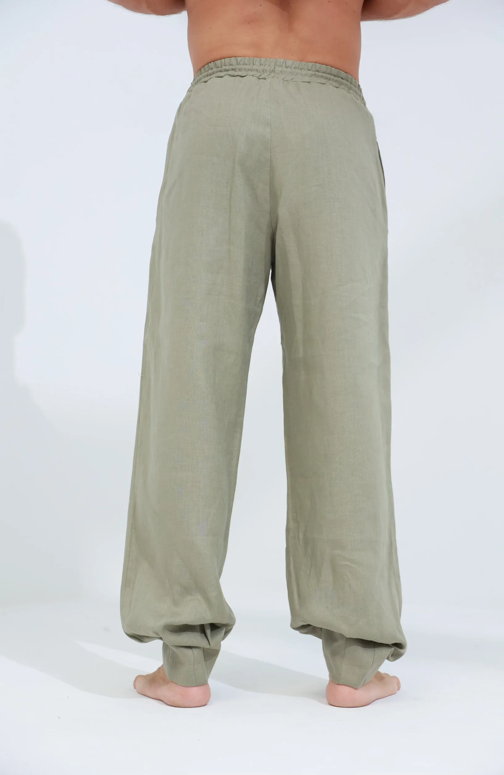 Commode Men's Relaxed Loose Fit Linen Pants Green