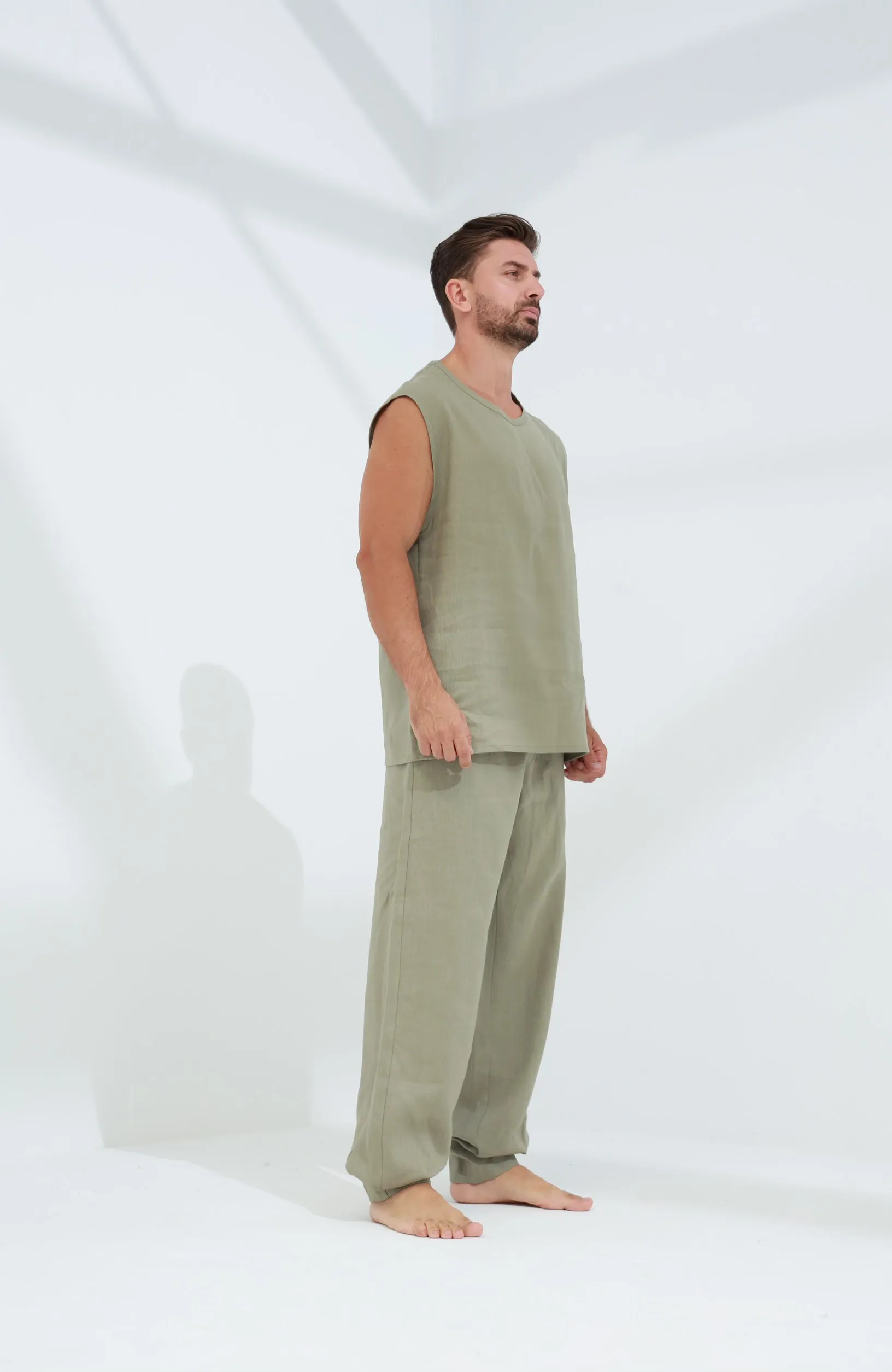 Commode Men's Relaxed Loose Fit Linen Pants Green