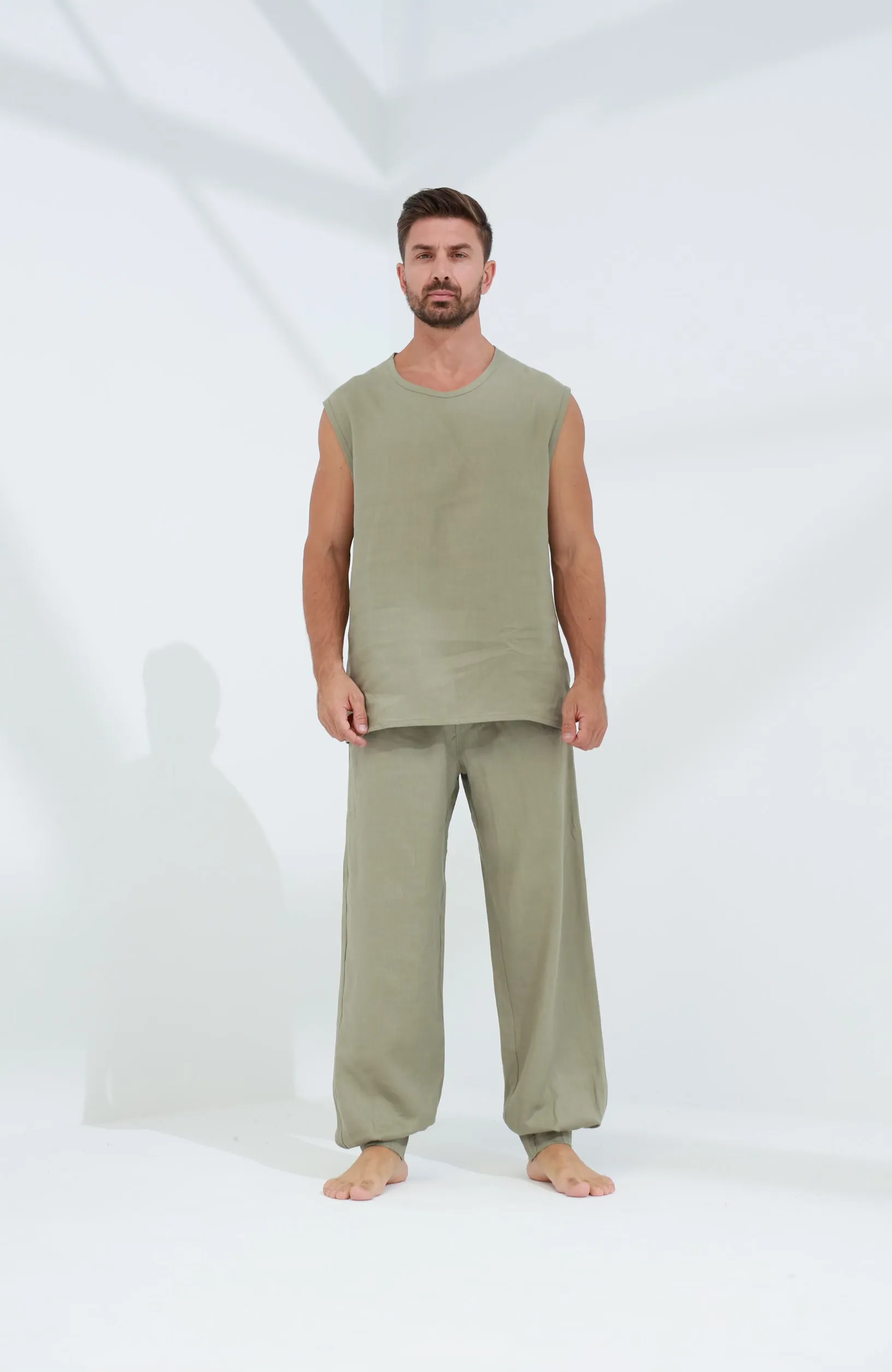 Commode Men's Relaxed Loose Fit Linen Pants Green