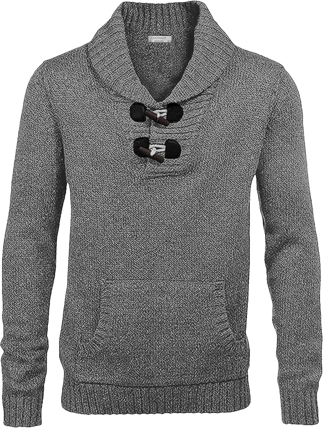 COOFANDY Men's Shawl Collar Pullover Sweater Relaxed Fit Casual Cotton Cable Knit Sweaters with Pockets