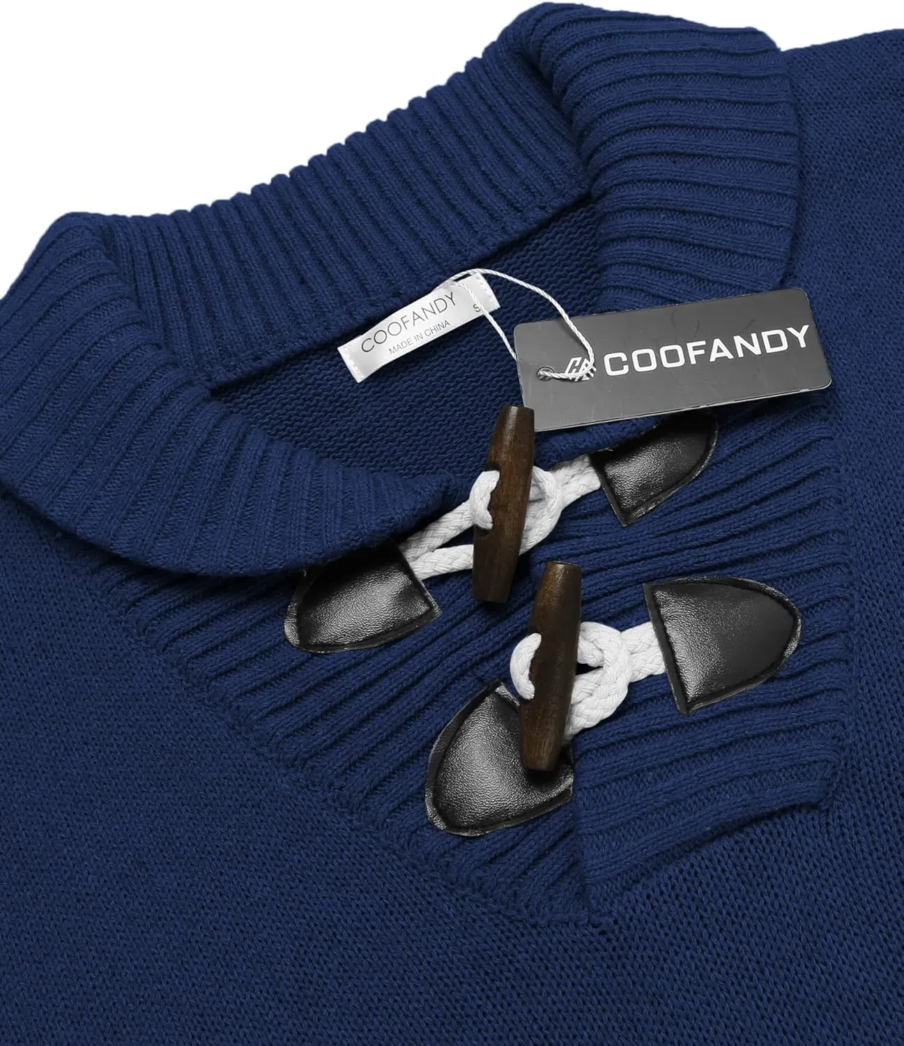 COOFANDY Men's Shawl Collar Pullover Sweater Relaxed Fit Casual Cotton Cable Knit Sweaters with Pockets